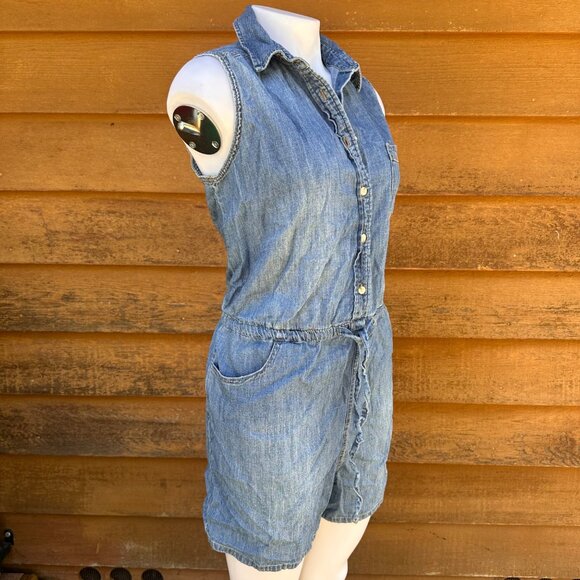 Universal Thread Womens Denim Jean Sleeveless Button-Up Jumper With Elastic Wais - Picture 7 of 9